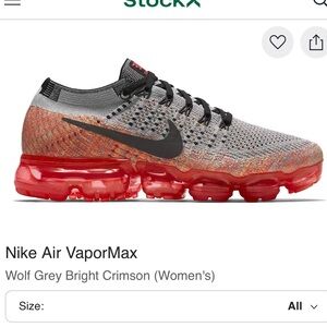 EUC Nike Air Women’s VaporMax Flyknit Wolf Grey Bright Crimson 7 Sneakers Shoes